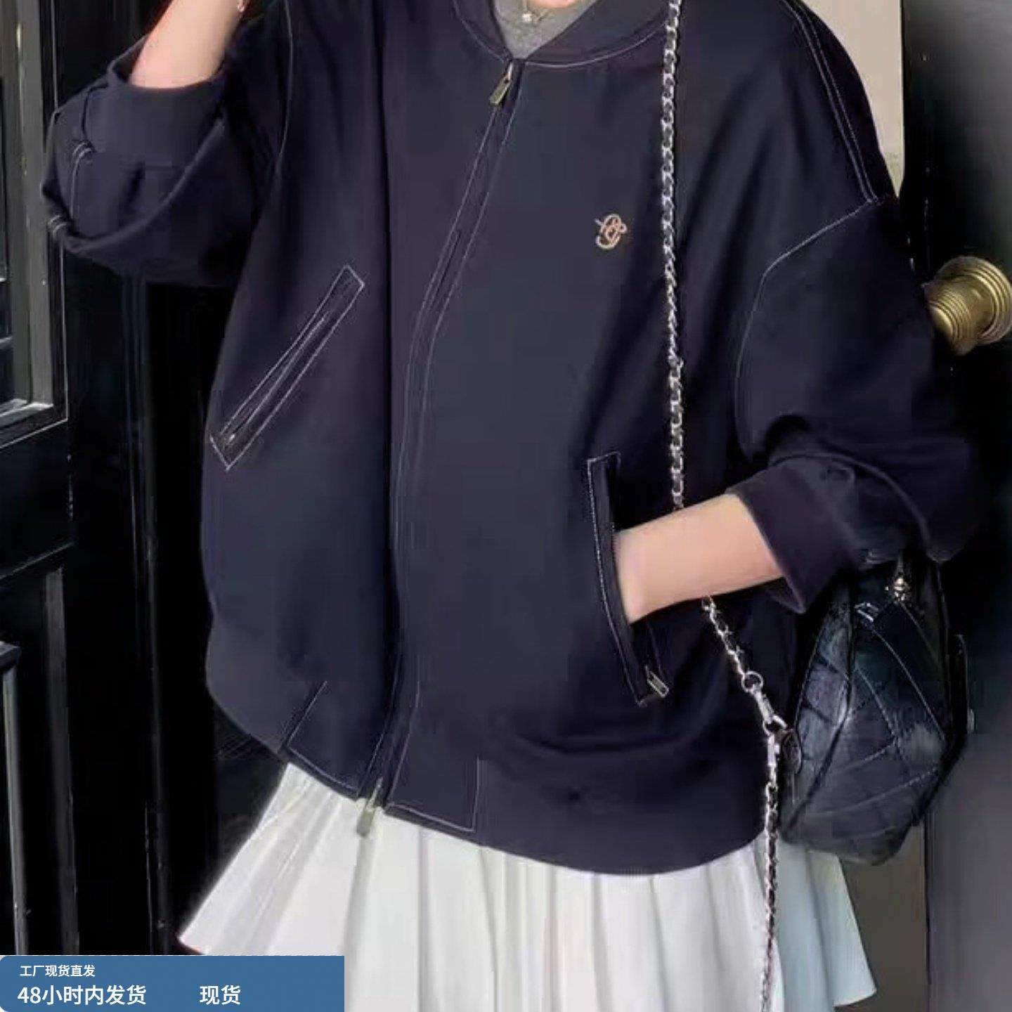 欧洲站2025年秋冬时尚美式双拉头牛仔短外套女宽松休闲棒球服上衣