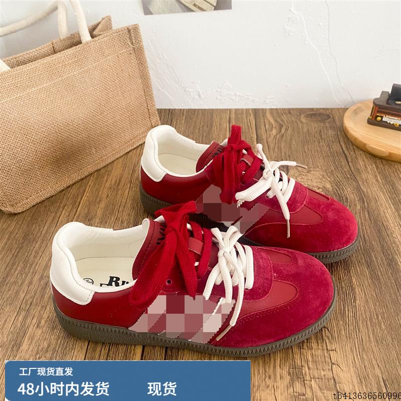韩版XY-A293 红色德训鞋女鞋2025年春季新款板鞋小众设计覆古平底