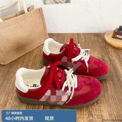 韩版XY-A293 红色德训鞋女鞋2025年春季新款板鞋小众设计覆古平底