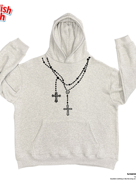 麻灰色！嘻哈rap个性十字架复古vintage重磅高街穿搭连帽卫衣