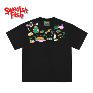 欧美ins风街头oversize无性别小众嘻哈rap滑板卡通设计感短袖 T恤