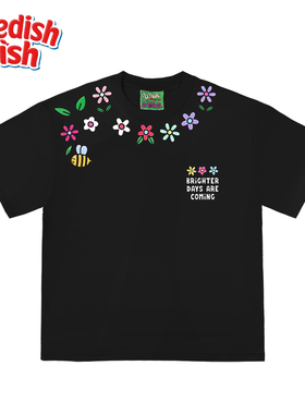 interesting灵魂  涂鸦奢潮ins花卉原创重磅趣味学院风短袖T恤