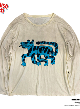 interesting灵魂  涂鸦卡通绘画蓝色老虎Style男女上衣长袖T恤