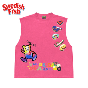 T恤240g百搭嘻哈rap原创 ins落肩重磅全棉砍袖 粉色 设计感美式