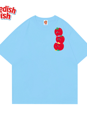 浅湖蓝色！240g重磅卡通多巴胺亚文化y2k奢潮街头重磅纯棉短袖T恤
