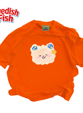 橙色！奢潮卡通原创美式小众落肩重磅纯棉JHYQ高级感落肩短袖T恤