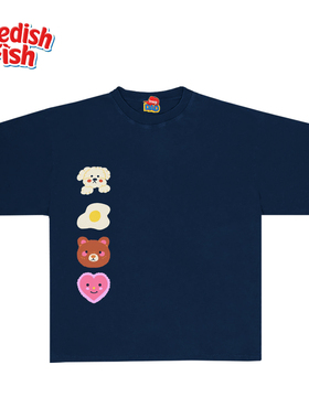 深蓝色！重磅卡通240g街头百搭原创小众美式高街Ootd纯棉短袖T恤