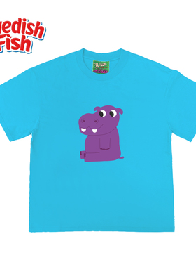 浅湖蓝色！高街穿搭oversize阿美咔叽高街vintage古着短袖T恤重磅