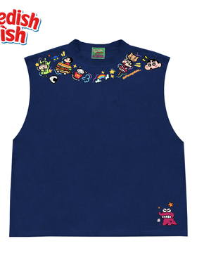 深蓝色！蜡笔小新240g重磅原创小众高街JHYQ无性别千禧风砍袖T恤