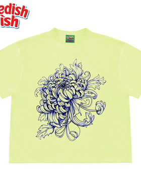 interesting灵魂 花卉美潮重磅纯棉夏季潮牌趣味oversize短袖T恤