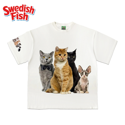 interesting灵魂 小众街头可爱猫咪奢潮重磅ins风纯棉oversize短T