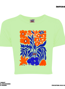 interesting灵魂！千禧风花卉撞色印花拼贴原创设计y2k纯棉短袖T