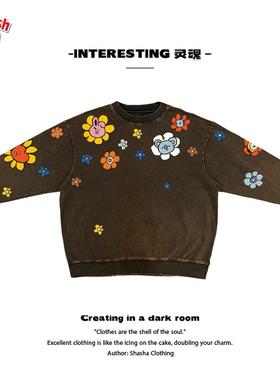 interesting灵魂 童趣学院风花卉ins街头重磅Style厚重感圆领卫衣