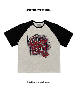 interesting灵魂 欧美ins风街头纯棉oversize阿美咔叽设计插肩袖