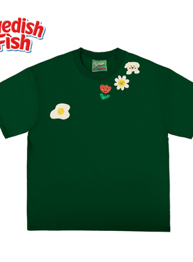 墨绿色！涂鸦千禧风卡通趣味学院风潮牌美式ins宽松重磅240g短袖