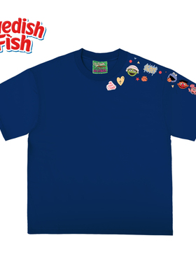 深蓝色！趣味学院风240g重磅美式纯棉百搭小众千禧风oversize短袖