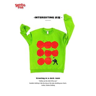 荧光绿 革履收集苹果插画艺术Style无性别童趣上衣圆领卫衣 西装