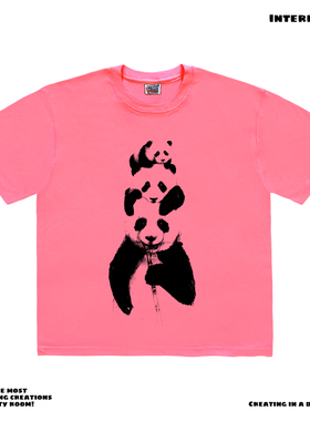 interesting灵魂！国潮小众设计感熊猫ootd趣味卡通涂鸦纯棉短袖T