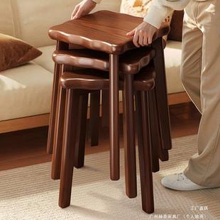 复古梳妆凳家用结实小矮凳餐桌椅子可叠放客厅备用凳实木头方板凳