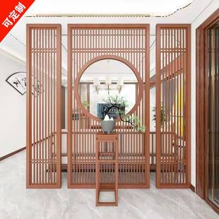 新中式实木纱画屏风隔断客厅花格格栅移动遮挡玄关入户简约日式