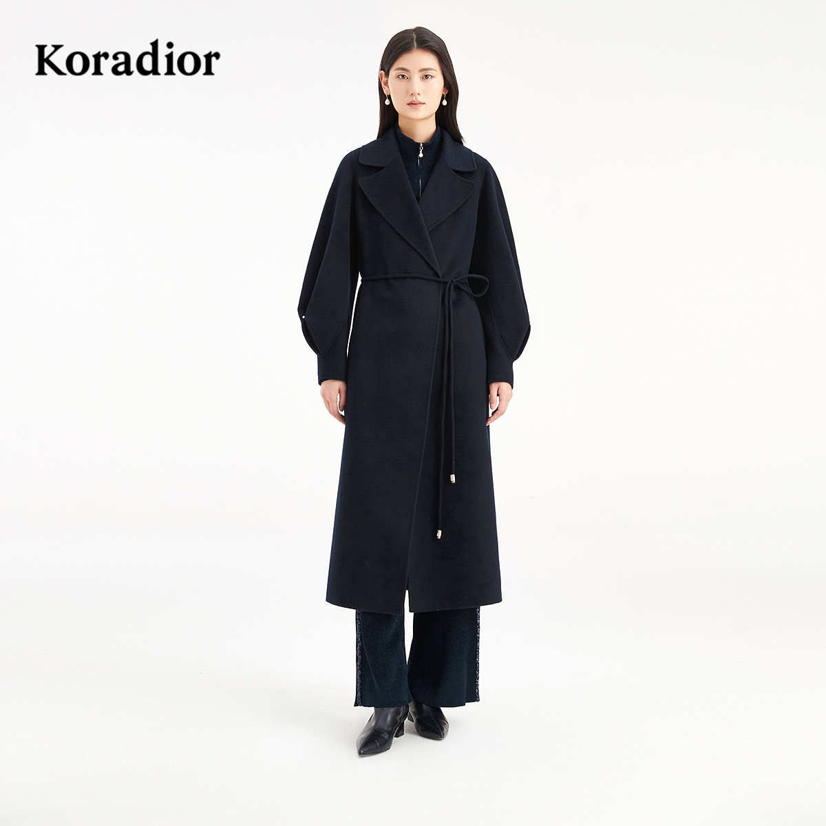 【羊毛羊绒】Koradior珂莱蒂尔商场同款2025冬新款系带双面呢大衣