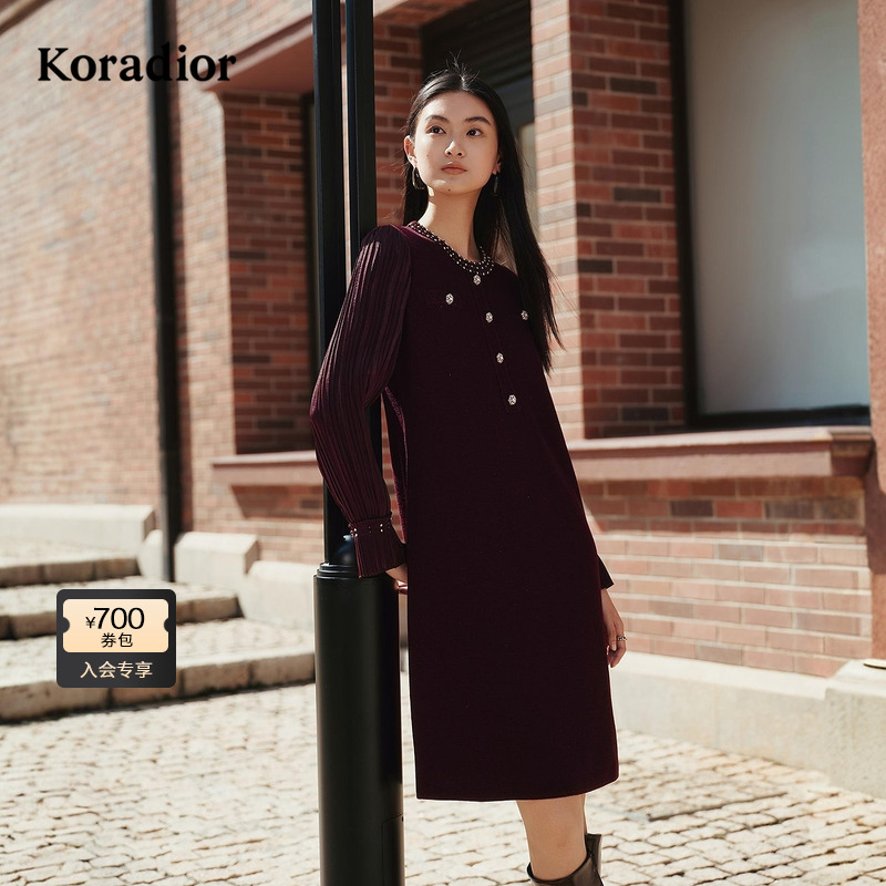 【绵羊毛】Koradior珂莱蒂尔商场同款2025冬新款气质香风连衣裙女