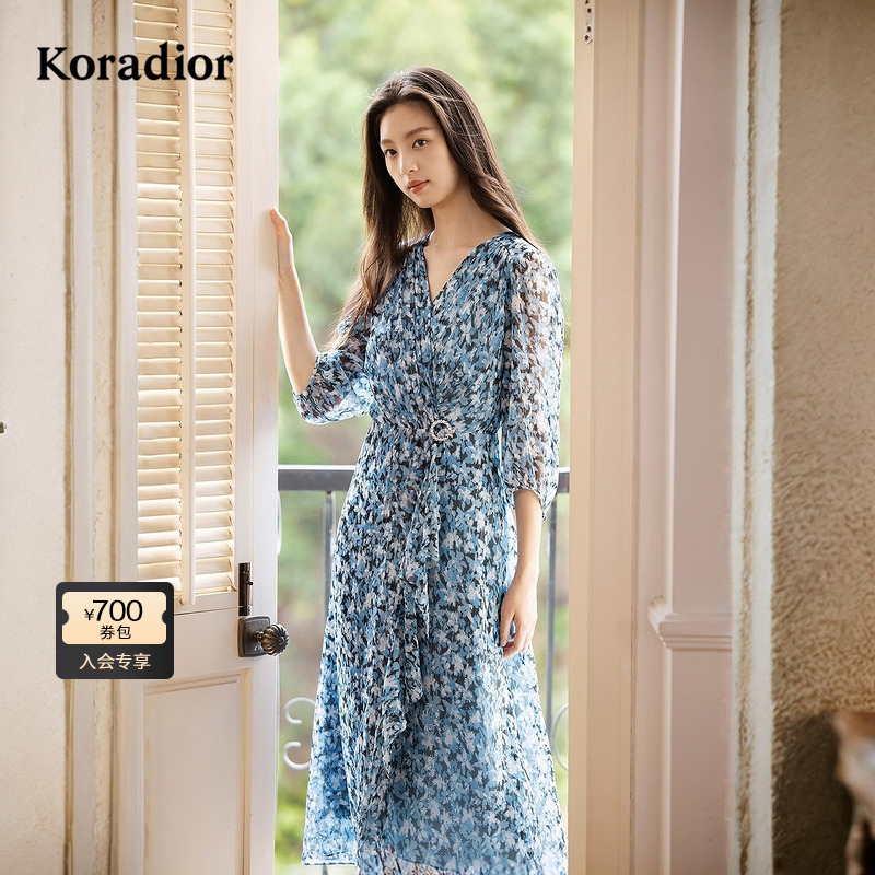 【桑蚕丝】Koradior珂莱蒂尔商场同款2025秋季新款优雅蚕丝连衣裙