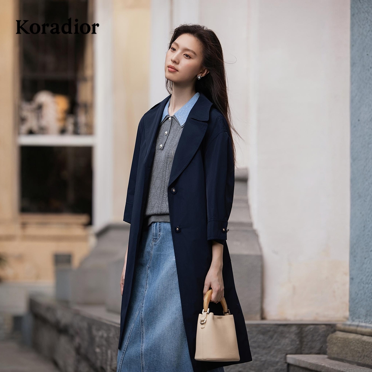 Koradior珂莱蒂尔商场同款2025秋季新款气质百搭老钱风风衣外套女