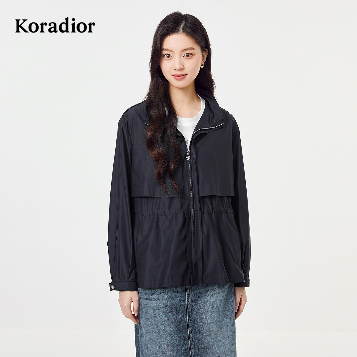 Koradior珂莱蒂尔商场同款2025春新款气质进口四面弹风衣外套