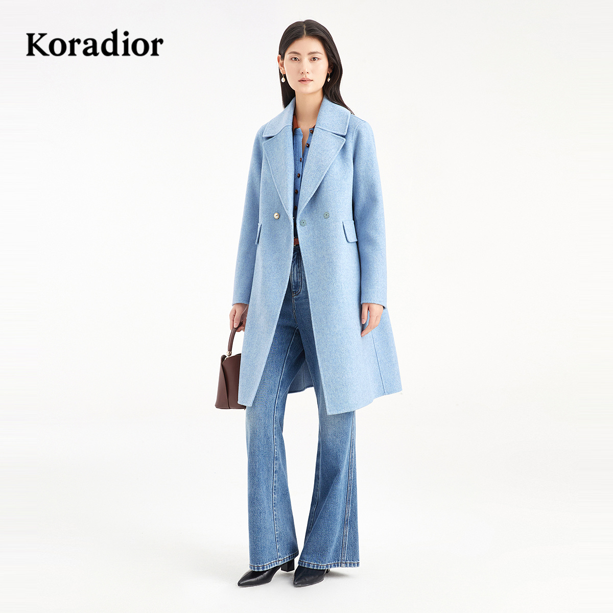 珂莱蒂尔【羊毛羊绒】Koradior商场同款2025冬季气质双面呢大衣女