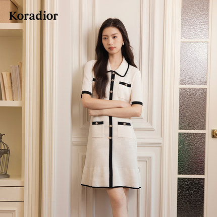 Koradior珂莱蒂尔商场同款2025秋季新款气质优雅香风针织连衣裙女