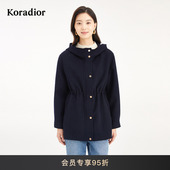 Koradior珂莱蒂尔商场同款 100绵羊毛 2025冬抽绳收腰毛呢大衣