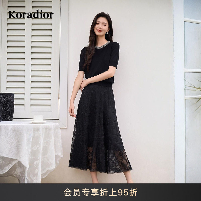 【蕾丝之境】Koradior珂莱蒂尔商场同款2025夏重工精致亮片半身裙,女装/女士精品,半身裙,淘宝优惠券,粉丝福利购,淘宝优惠卷