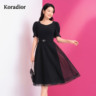 氣質(zhì)通勤短袖 Koradior珂萊蒂爾女裝 夏季 商場同款 連衣裙顯瘦小黑裙