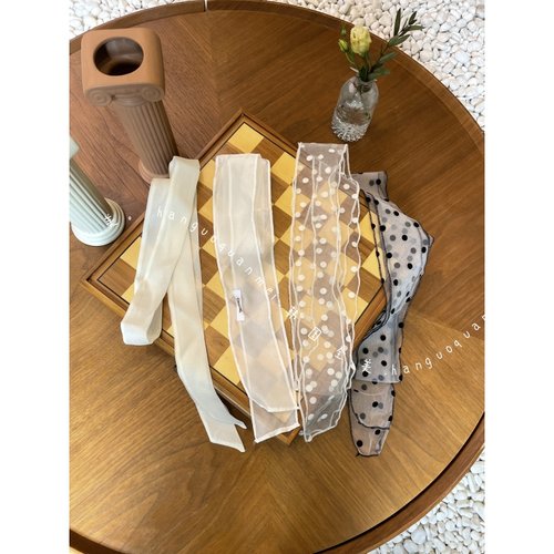 新品韩版珠光丝巾蕾丝波点丝巾雪纺纱欧根纱飘带丝巾波点网纱长带