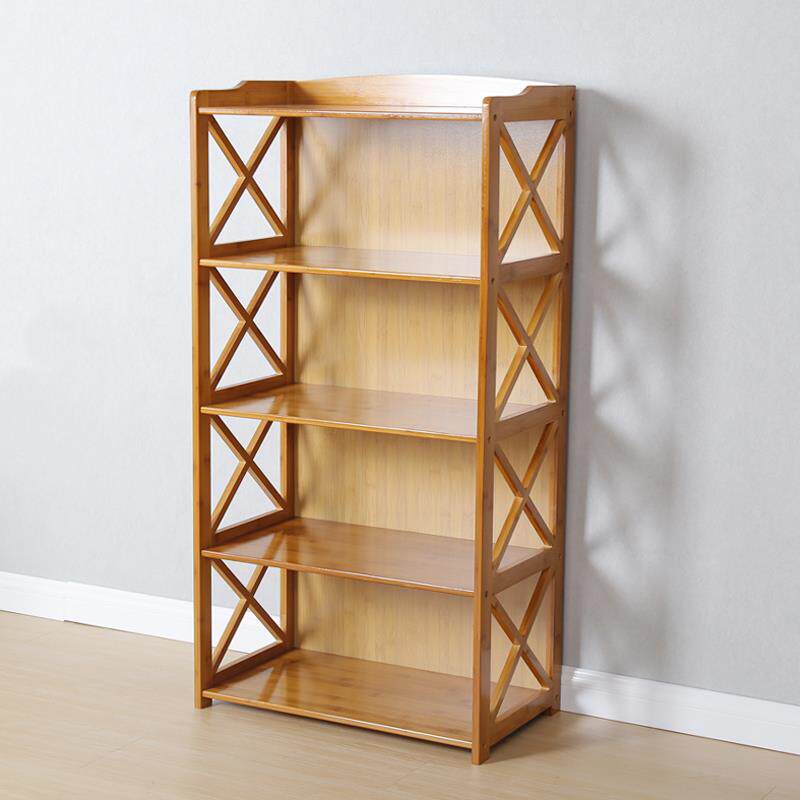 实木书架置物架简约现代落地书柜多层组合收纳架子学生小书架楠竹