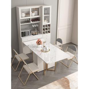 石板折叠餐桌及餐具柜一体多功能收纳酒柜现代家庭小户型收放式餐