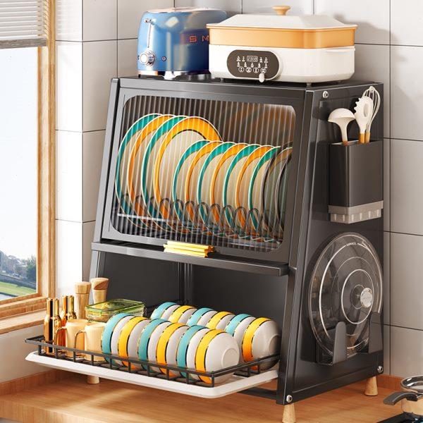 碗柜家用厨房置物架碗架沥水架小型抽屉带盖放碗盘碗筷碗碟收纳盒