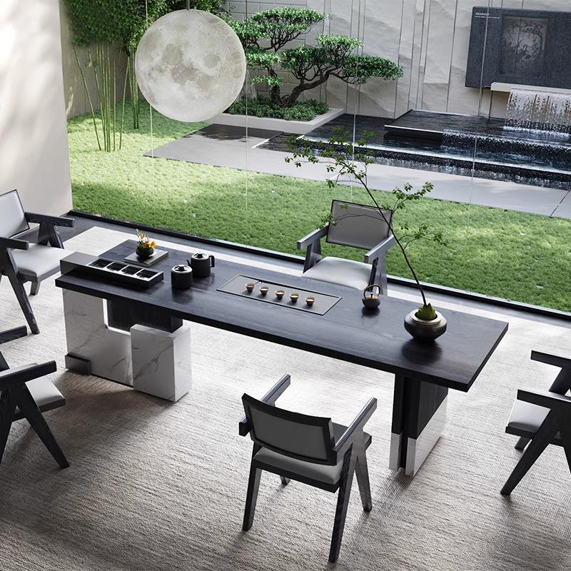 新中式家用客厅烧水功夫泡茶桌禅意别墅办公室实木大板茶台椅组合