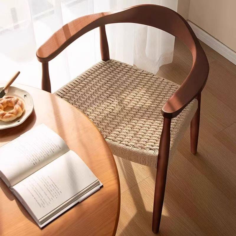 实木肯尼迪总统餐椅家用藤编牛角靠背扶手黑胡桃书桌办公主人茶椅