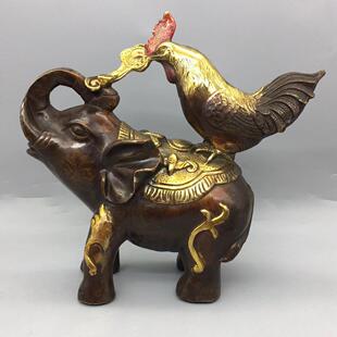 仿古纯铜鎏金吉象如意摆件铜大象客厅办公室大象摆设乔迁礼品
