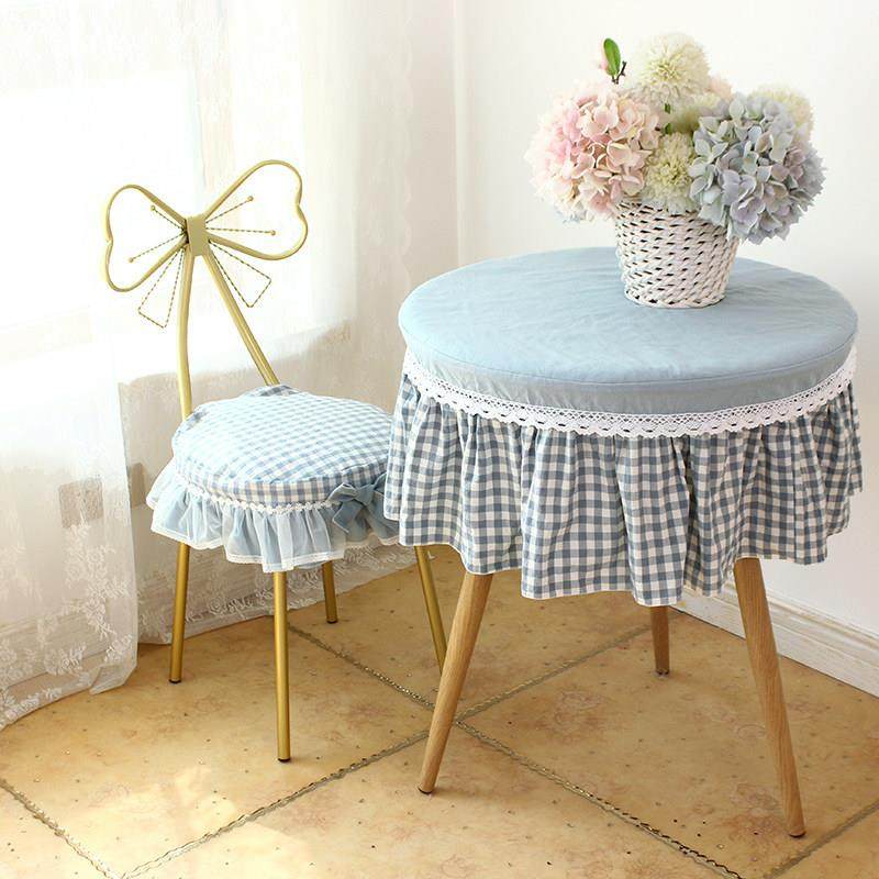 蓝色水洗棉简约小格圆桌布艺阳台小圆桌布圆形家用圆桌布茶几桌布,居家布艺,桌布,淘宝优惠券,粉丝福利购,淘宝优惠卷