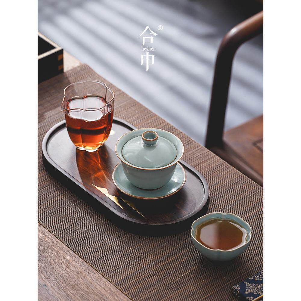 一人用盖碗茶杯汝窑开片冰裂纹茶具泡茶碗主人杯公道杯小套装简约