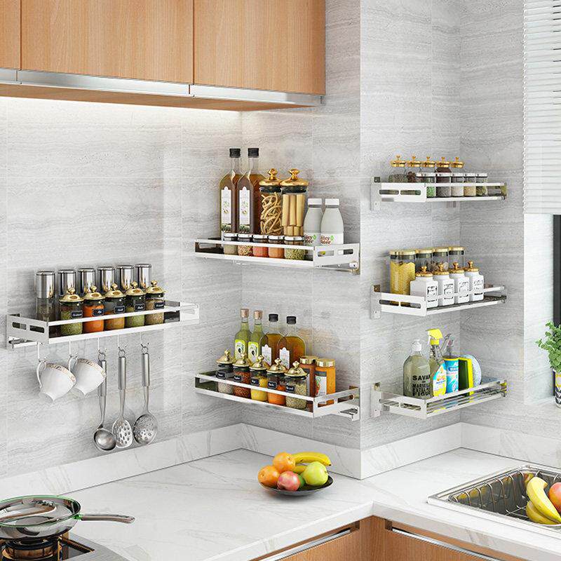 免打孔304不锈钢厨房调料品置物架壁挂式墙上挂架调味料收纳架子