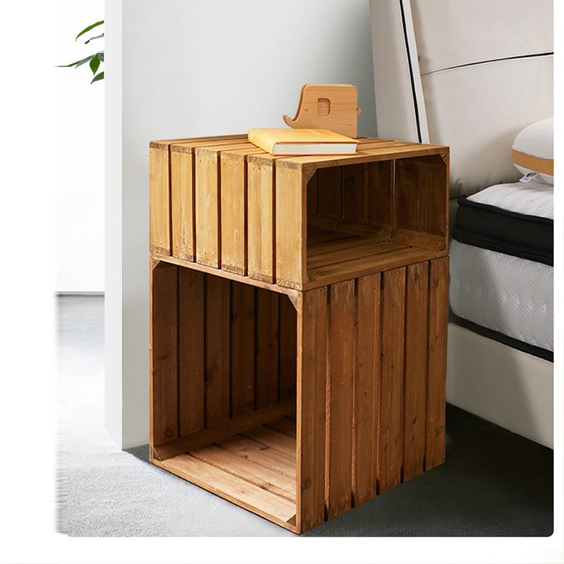 镂空实木格子书柜简易组合收纳木箱架子创意床头柜书架落地置物架