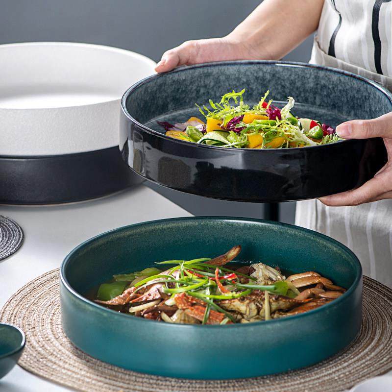 大盘子深盘北欧西餐汤盘家用好看盘子创意个性陶瓷酸菜剁椒鱼头盘,餐饮具,盘,淘宝优惠券,粉丝福利购,淘宝优惠卷