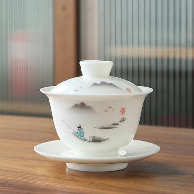 150 185ml羊脂玉白瓷盖碗茶碗茶杯不烫手功夫敬泡茶杯陶瓷三才碗