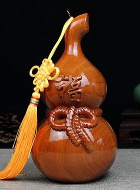 桃木葫芦摆件木质实心蝙蝠葫芦大中小号家居手工装饰品