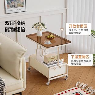 沙发边几可移动茶几客厅家用玻璃茶桌边柜小推车床头置物架子带轮