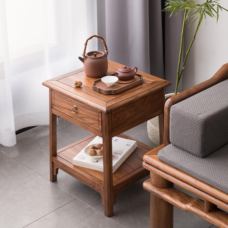 新中式实木沙发边几客厅简约轻奢老榆木角几小茶几角几桌床头边柜